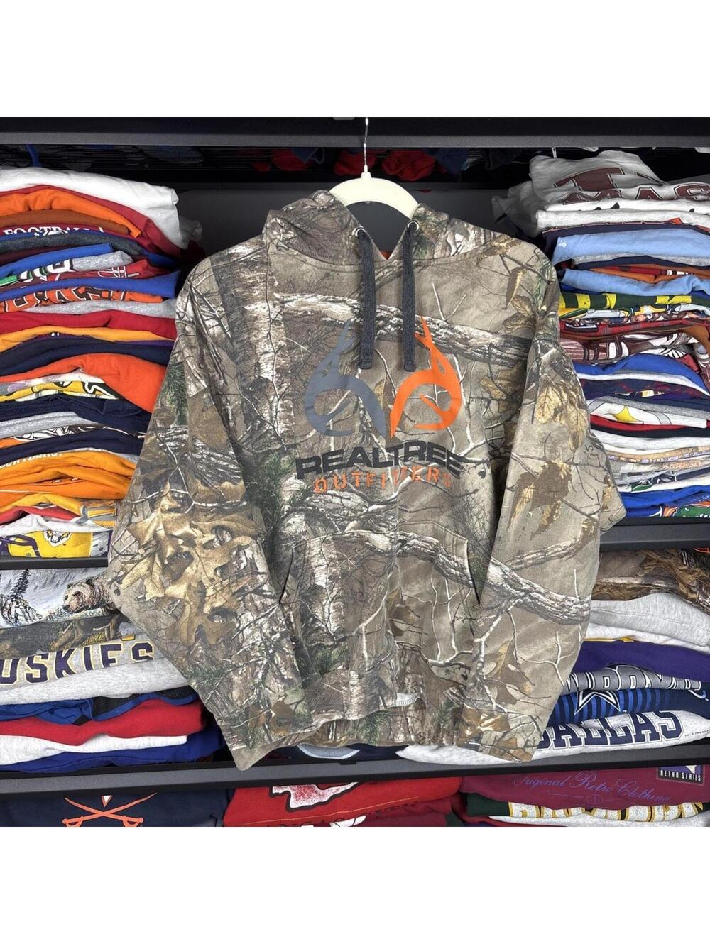 Realtree Outfitters Camo Hoodie Embroidered Antler Logo Pullover Sz Large